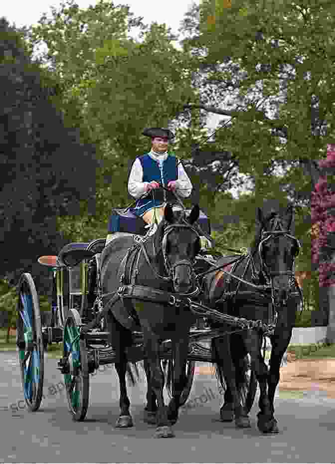 A Bustling Colonial City With Horse Drawn Carriages And Wooden Buildings. Colonial Life: Cities And Towns