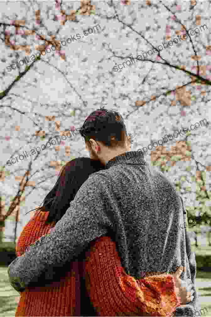 A Captivating Scene Of A Couple Embracing Beneath A Cherry Blossom Tree In Full Bloom, With Petals Swirling Around Them Love Haiku: Poems To Love And Nature