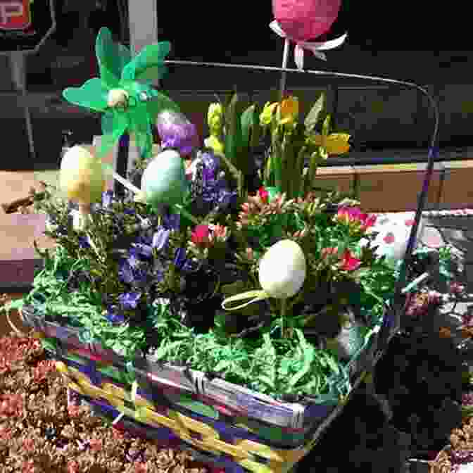 A Close Up Of The Easter Basket Centerpiece Plastic Canvas Pattern, Showcasing Its Vibrant Colors And Intricate Details. Easter Basket Centerpiece: Plastic Canvas Pattern