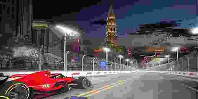 A Vintage Racing Car Speeding Around A Las Vegas Track, With The Iconic Neon Lights Of The City In The Background. Stardust International Raceway: Motorsports Meets The Mob In Vegas 1965 1971