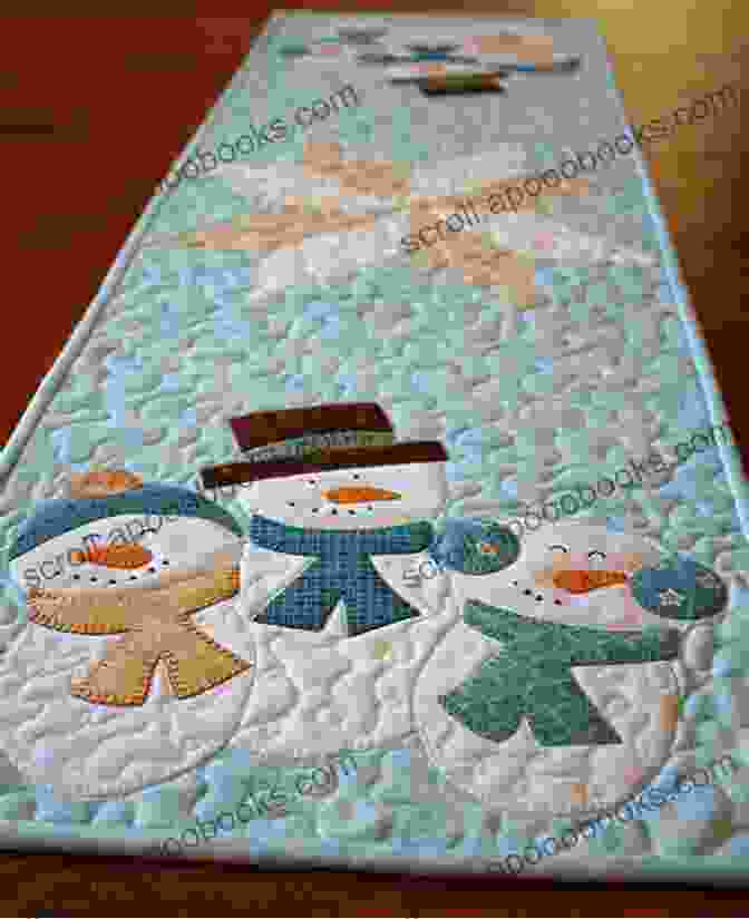 An Elegant Winter Themed Table Runner Quilt Featuring A White Snowflake Motif On A Light Blue Background. Seasonal Table Runner Quilts: Dress Your Tables For Any Holiday Or Season With These Patterns For Runners Quilt: Table Runner Quilts Through The Seasons