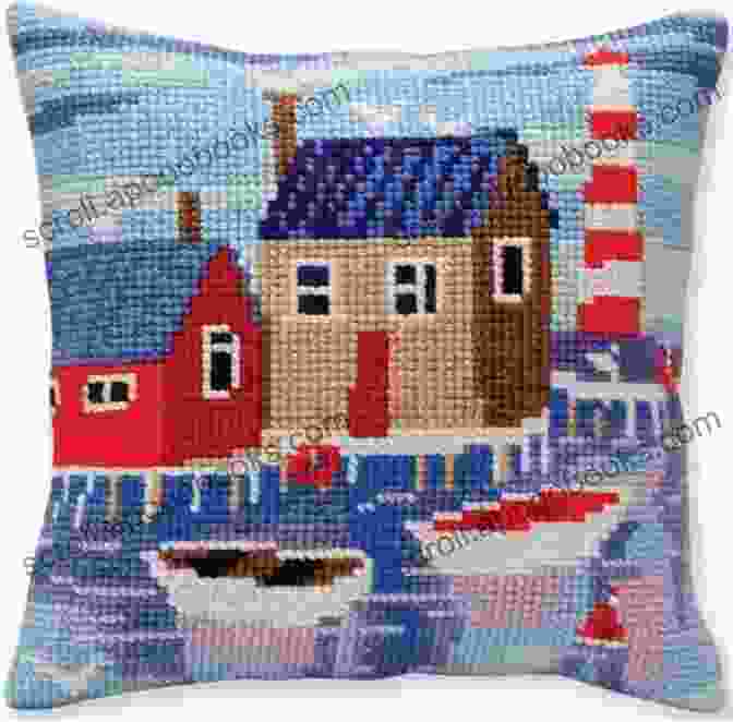 Cross Stitch Design Depicting A Serene Lakeside Scene, With A Boat Drifting On The Water Four Seasons Of House Mouse Cross Stitch