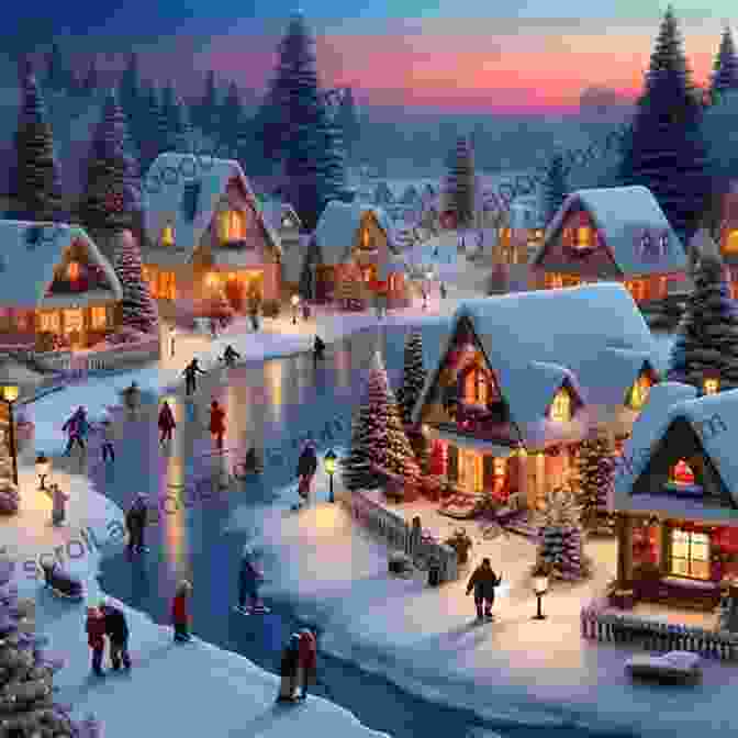 Cross Stitch Design Of A Snow Covered Winter Village, With Twinkling Lights And Cozy Homes Four Seasons Of House Mouse Cross Stitch