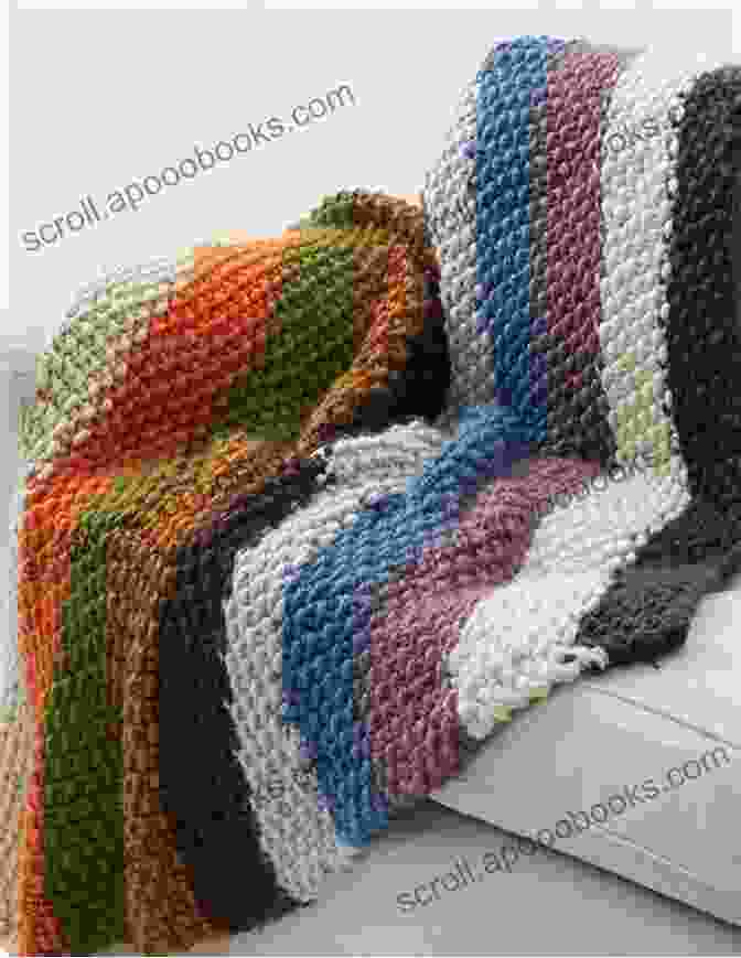 Image Of A Knitted Stripe Afghan In Vibrant Colors, Draped Over A Sofa In A Cozy Living Room. Knitted Stripe Afghan Knit A Stripe Afghan Pattern To Download On EPattern For Knitting An Afghan