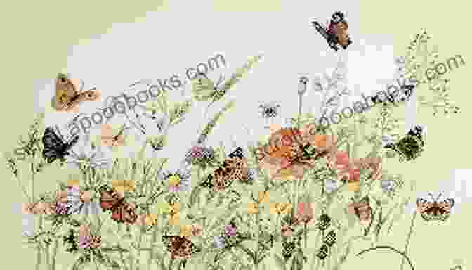 Intricate Cross Stitch Design Of A Springtime Meadow, Featuring Blooming Flowers, Butterflies, And Birds Four Seasons Of House Mouse Cross Stitch