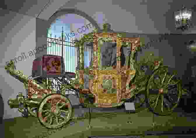 Intricately Detailed Ancient Carriages Lined Up In A Museum Early Carriages And Roads Dancing Dolphin Patterns