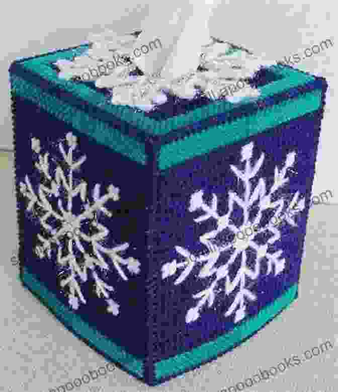 Snowflake Boutique Tissue Box Cover Plastic Canvas Pattern Front View Snowflake Boutique Tissue Box Cover: Plastic Canvas Pattern